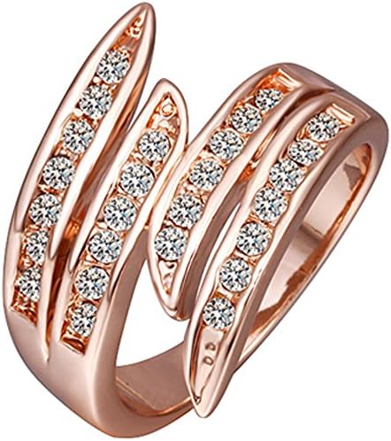 BOHG Jewelry Womens Rose Gold Plated Cubic Zirconia CZ Crystal Angel Wings Eternity Ring Wedding Band Size 9