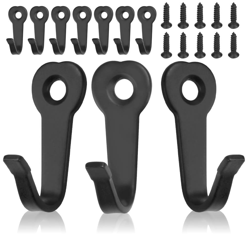 RMENOOR 10 Pcs Coat Hooks, Single Hanger with 10 Screws, Rustproof Wall Mounts, Retro Single Coat Hanger, Iron Picture Pegs, Black Hangers for Bathroom Kitchen Garage Towel Hat Key