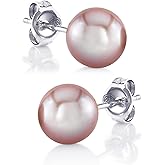THE PEARL SOURCE Round Pink Freshwater Real Pearl Earrings for Women - 14k White and Yellow Gold Stud Earrings | Hypoallergenic Earrings with AAA Quality Genuine Cultured Pearls Gifts for Christmas Holidays