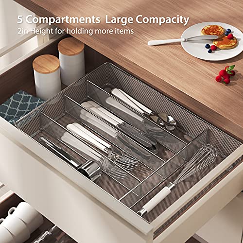 Pipishell Mesh Cutlery Tray 5 Compartments Silverware Drawer Organizer