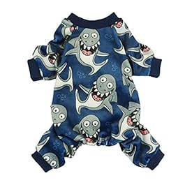 Fitwarm Shark Pet Clothes for Dog Pajamas Cat Jumpsuit PJS Apparel Lightweight Velvet Blue