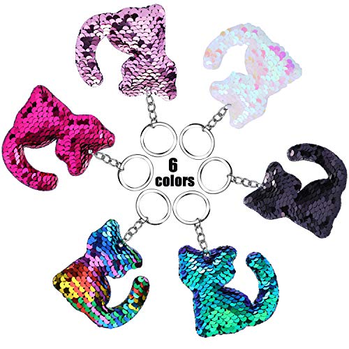 Blulu 24 Pieces Flip Sequin Keychain Cat Shape Key Ring Hanging
