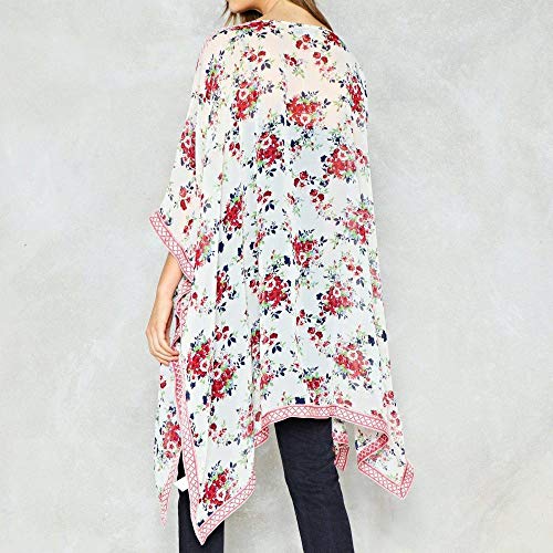 Farmerl Kimono for Wonens Chiffon Shawl Print Cardigan Cover Up Blouse Beachwear White