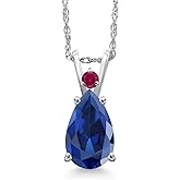 Gem Stone King 14K White Gold Blue Created Sapphire and Red Created Ruby Pendant Necklace for Women | 2.15 Cttw | Gemstone September Birthstone | Pear Shape 10X7MM | With 18 Inch Chain