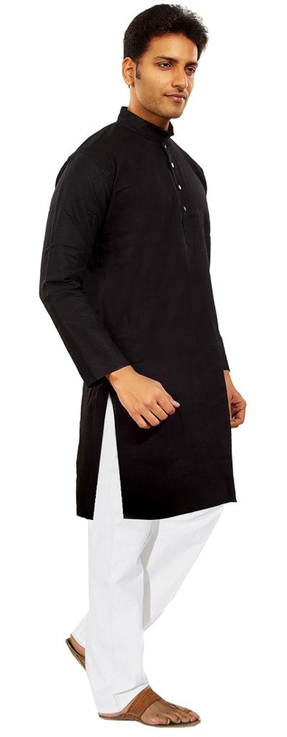 jbn creation men black cotton kurta with white pyjama