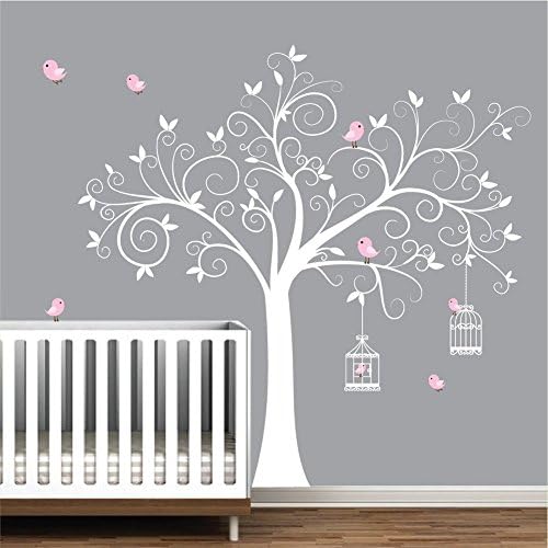 Wall Decals-Wall Stickers-Tree Decal with Birds,BirdCages-Nursery Wall Decals-Wall Stickers-Wall Art-Girls Nursery Decor