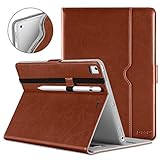 DTTO New iPad 9.7 Inch 5th/6th Generation 2018/2017 Case with Apple Pencil Holder, Premium Leather Folio Stand Cover Case for Apple iPad 9.7 inch, Also Fit iPad Pro 9.7/Air 2/Air - Brown(Grey Lining)
