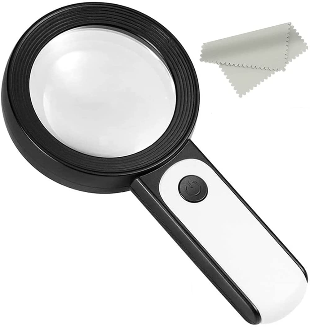 Voarge Magnifying Glass with 18 LED Light 30X Handheld Magnifying Glass with 3 Lighting Modes, with High Clarity Double Glass Lens for Seniors, Jewellers, Crafts, Magnifying Glass for Reading with