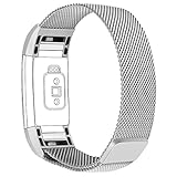 Lotyes Bands for Fitbit Charge 2, Milanese Loop Stainless Steel Replacement Metal Strap with Unique Magnet Lock (Silver, Large (5.90