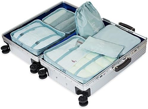 6 Set Packing Cubes,Travel Luggage Organizer-3 Travel Cubes + 3 Pouches (L,Lake Blue)