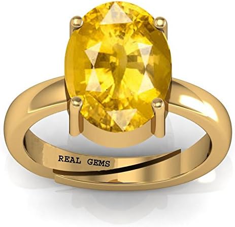 REAL GEMSGirls/Women's 5.25 Ratti Natural Certified Yellow Sapphire (Pukhraj) Fine Adjustable Panchdhatu Ring