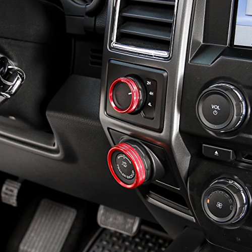 Thenice 6pcs Aluminum Alloy Air Conditioner & Audio & Trailer & 4x4 Switch Knob Ring Console Button Cover Trim Bezel for Ford F150 XLT 2016 2017 2018(Red)