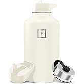IRON °FLASK Camping & Hiking Hydration Flask with Straw, Wide Mouth Insulated Stainless Steel Sports Water Bottle - 64 oz Cashmere Cream
