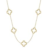 YADUDA Dainty Gold Silver Four Leaf Clover Necklace CZ Clover Pendant Station Necklaces for Women 18K Gold Plated Stainless Steel Lucky 4 Leaf Pendant Jewelry