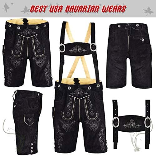 Authentic German Bavarian Oktoberfest Trachten Men Wear Short Lederhosen Black Plain