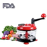 Manual Food Processor Baby Food Chopper Food Grinder Red 2000ml Food Mixer Blender to Chop Meat Fruits Vegetables Nuts Herbs Onions Garlic Tomato (RED)