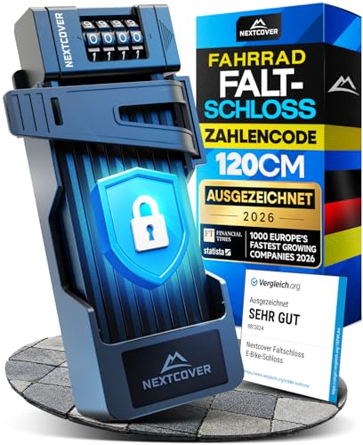 NEXTCOVER® Faltschloss Fahrrad FoldOne mit Zahlencode FoldBasic 120 cm I Zahlenschloss mit SteelSecure-Technologie I Fahrradschloss Faltschloss hohe S