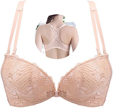 TempoGift Women's Front Closure Lace Racerback Underwire Demi Bra (70A, Pink)