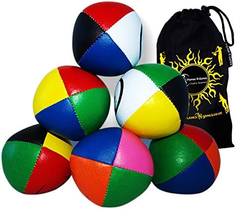 Flames 'N Games 4 Colour Leather Juggling Balls + Bag Set of 3