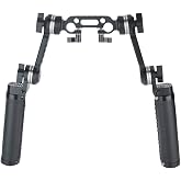NICEYRIG Leather Rosette Handle Handgrip Kit with Rosette Extension Arm, 15mm Dual-Rod Clamp for 15mm DSLR Shoulder Rig Support