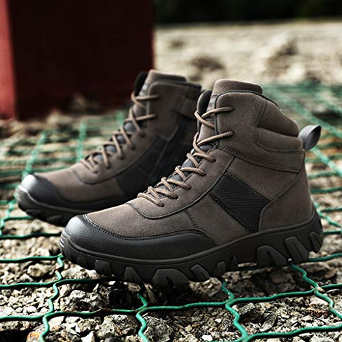 Kauneus Mens Plus Size Hiking Boots Leather Lace up Tactical Military Combat Ankle Boots Sneakers for Outdoor Trail Trekking Brown