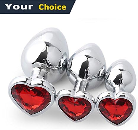 JJU2EF 3pcs Stainless Steel Metal A-n-a-l B-u-t-t P-l-u-g Diamonds Plated Masturbating for Beginner Advanced User - Drak Red