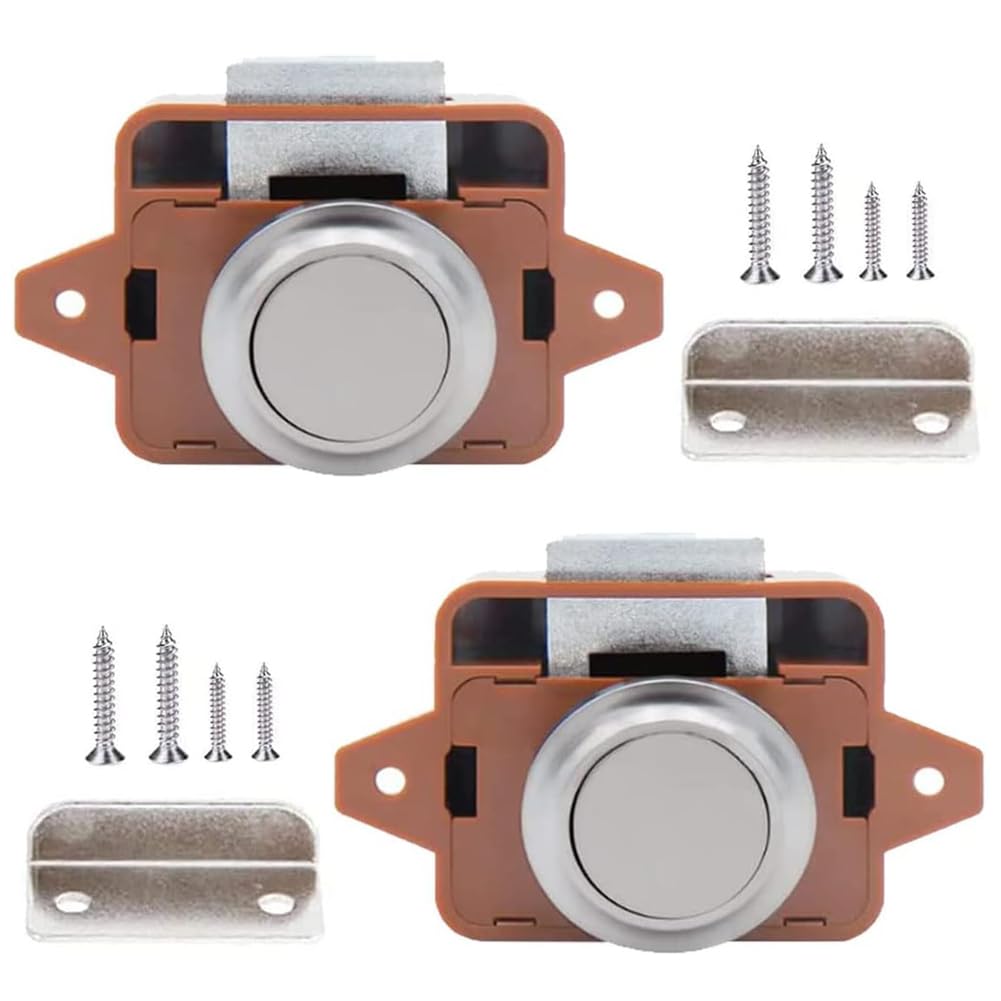 TTBDDM 2 Pieces Cabinet Push Button Lock, Brown, Modern, Rectangular, Easy to Use, for Cabinets, Drawers, Motorhomes, Yachts