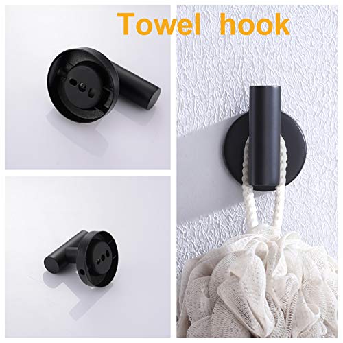 Nolimas 4-Pieces Set Matte Black Bathroom Hardware Set SUS304 Stainless Steel Round Wall Mounted - Includes 18"&12" Hand Towel Bar,Toilet Paper Holder, Robe Towel Hooks,Bathroom Accessories Kit