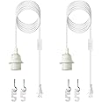 Zarnicy Plug in Light Socket - 16Ft Pendant Light Cord Kit E26/E27 Light Socket Hanging Lantern Lamp Cord with On/Off Switch,Socket Rings, 2 Pack, White