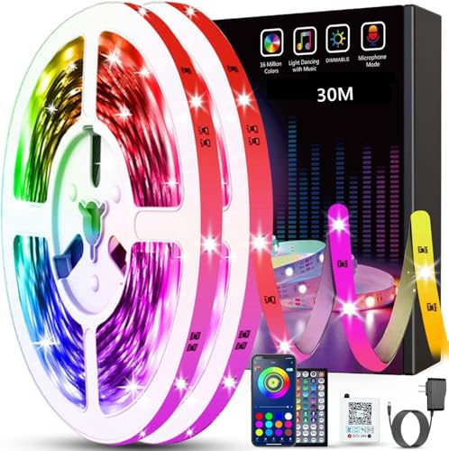 Tenmiro 30m (15m×2), RGB Led Strip, Flexible Multicolor Light Room Led with Remote Control, Used for Bedroom Home Decoration
