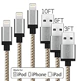 3 Pack 3FT 6FT 10FT Extra Long Premium Nylon Braided iPhone Lightning Cable Charging Cable USB Cord for iPhone SE 6S, 6S Plus, 6Plus, 6,5S 5C 5,iPad Mini, Air,iPad5,iPod Compatible with iOS9 (Golden)