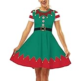 Ainuno Ugly Christmas Dress for Women Red Green Print Holiday Dresses for Xmas