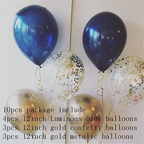 UJHGVIK 10Pcs 12Inch Luminous Blue Latex Balloon Metalic Confetti for Wedding Baby Shower Birthday Party Balloons Decorations 10pcs Mix