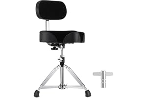 Starfavor Drum Throne with Backrest, Adjustable Drum Stool, Saddle Drum Seat, Drum Chair with Back Support, Heavy Duty Drum Throne Seat Motocycle Style with DoubleBraced Tripod,Extra Drum Key, ST-600