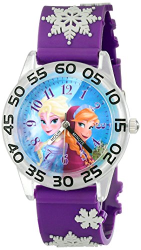 Disney Kids' W002033 Elsa and Anna Plastic Time Teacher Watch with Purple Band