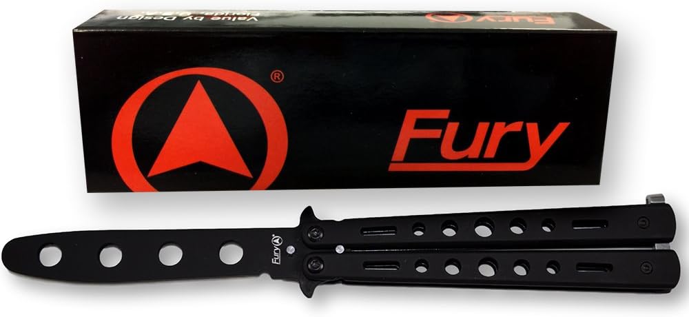 Magic Show ®Fury Black Powder Coated Dull Blade Practice Balisong Butterfly Knife Trainer