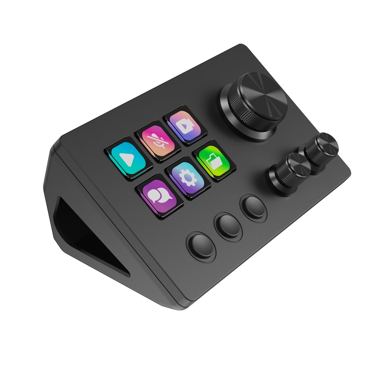 Basicolor N3 Stream Controller Deck mit 6 LCD-Makrotasten, 3 Buttons & 3 Drehreglern – Programmierbare Tastatur für Streaming (YouTube, OBS, Twitch), Kreation, Produktivität (Office) & Gaming (Mac/PC)