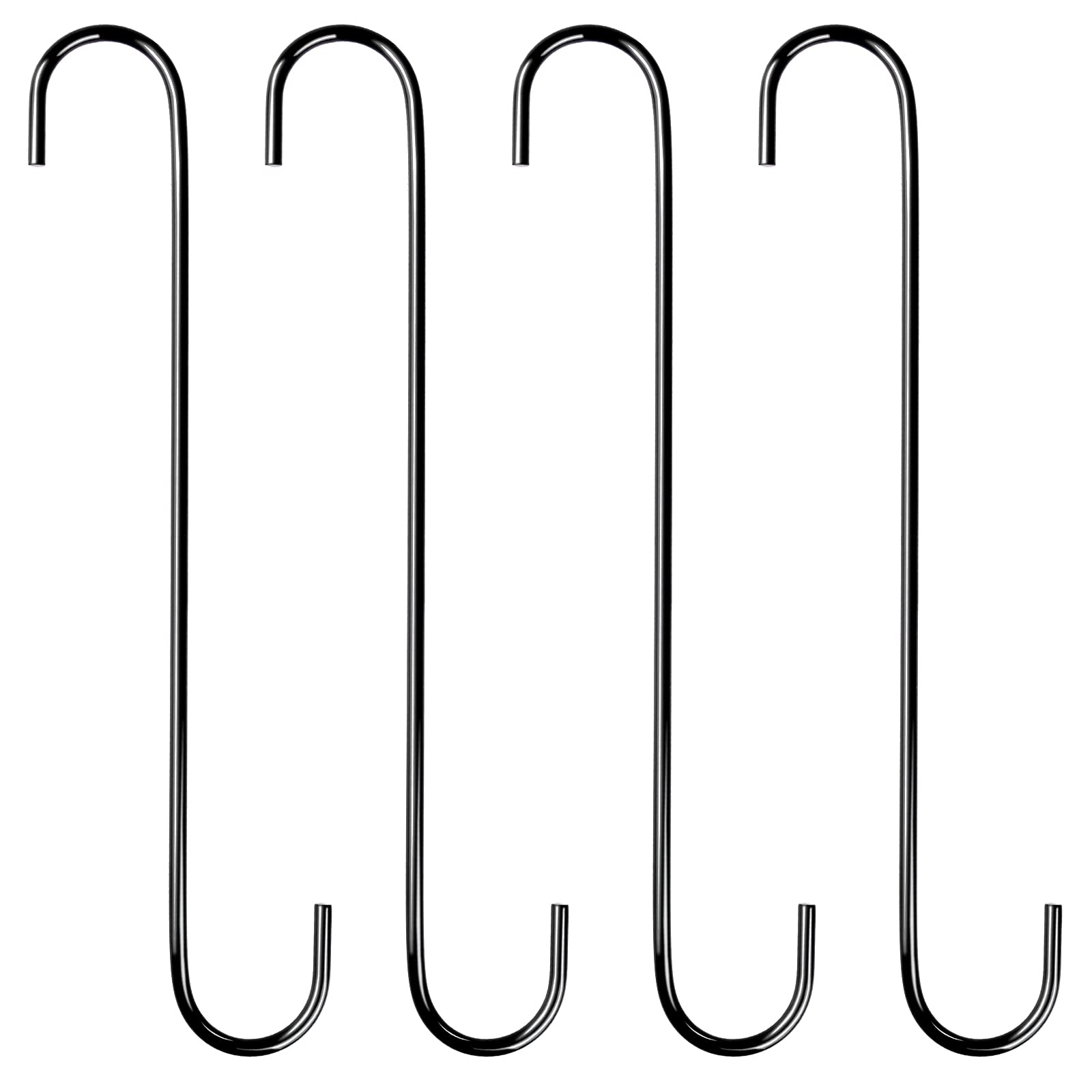 SAVITA 4pcs 12inch S Hook Heavy Duty, Large Long Hanging Plant Hooks for Indoor & Outdoor Hanging Bird Feeders Clothes Baskets Bikes Pots and Pans (Black)