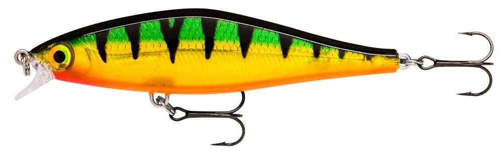 Rapala Shadow Rap Shad Lure with Two No. 6 Hooks, 0.9-1.2 m Swimming Depth, 9 cm Size, Legendary Perch