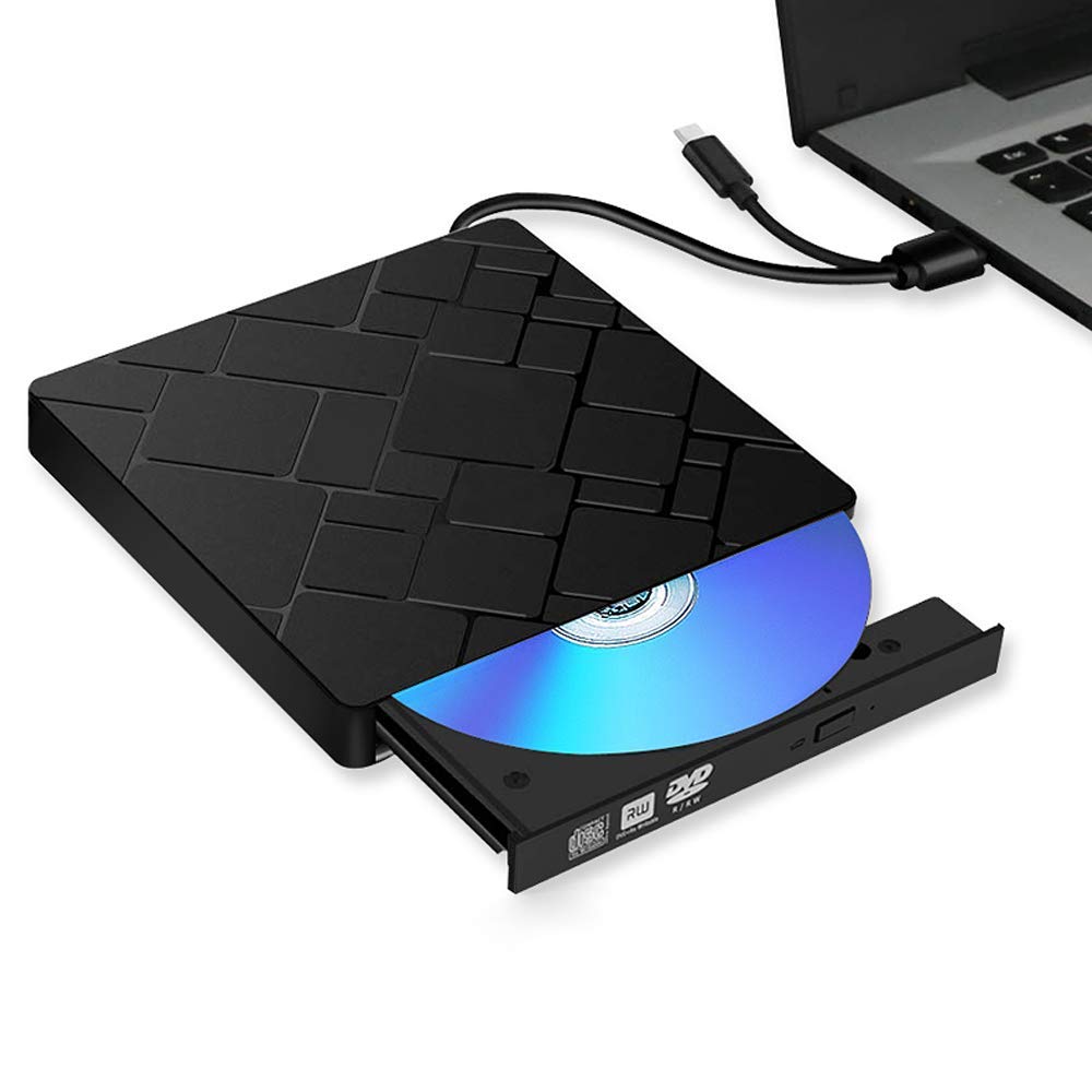 Auitee External CD DVD Drive,USB 3.0 Type C Dual Port Slim Portable External CD DVD Rewriter Burner Writer, High Speed Data Transfer External USB Optical Drives for Laptop/MacBook/Desktop