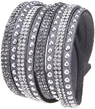 Slake Style Crystal encrusted Layered Rhinestone Rivet Wrap Bracelet 2017 New Light Gray