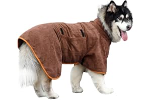 PERIFLOWIN Dog Drying Coat Bathrobe Towel, Microfibre Material Fast Drying Super Absorbent Dog Bath Robe, Pet Quick Drying Moisture Absorbing with Adjustable Collar and Waist