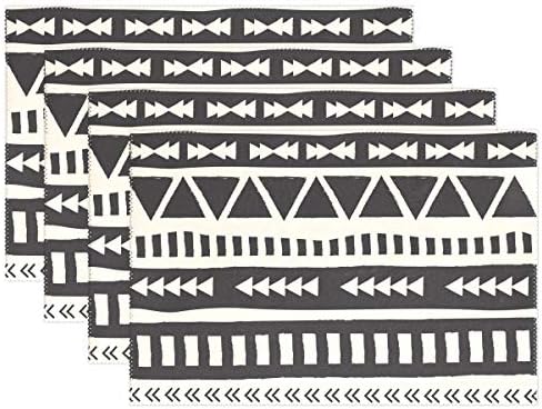 Mohado Set of 6 Placemats, Black White Aztec Elements Placemats Dining Table, Heat-Resistant Placemats, Stain Resistant Washable Table Mats, Kitchen Table mats