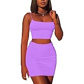 Kaximil Women's Summer 2 Piece Outfits Cami Crop Top Bodycon Skirt Mini Club Dress