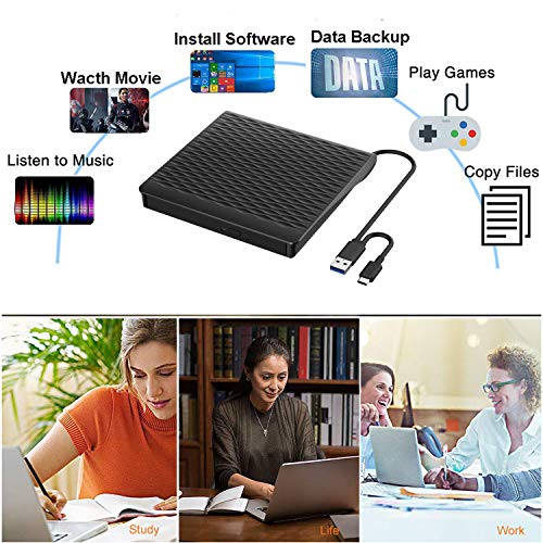 USB C CD/DVD Drive, USB Type C Adapter to USB 3.0 Superdrive Portable CD/DVD +/-RW Drive Burner Writer Optical Drive Compatible with MacBook/iMac/Laptop/Windows - Thumbnail 5