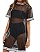 WuLun Women's Sexy Short Sleeve Patchwork See Through Gauze Mesh T-Shirt Dress (Large, Black)