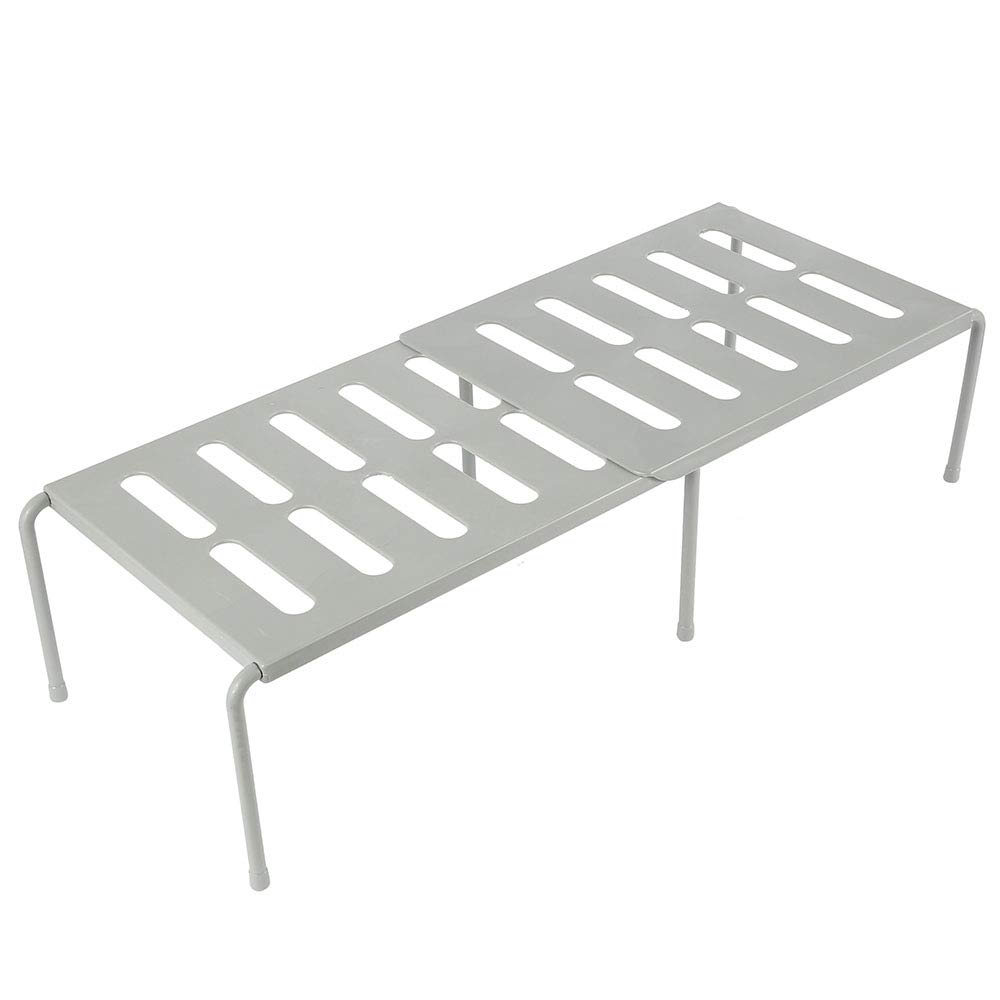 Expandable Cupboard Shelf 36cm to 69cm Plastic Kitchen Cupboard Shelf Organiser Multi-Function Storage Rack for Kitchen Cabinets, Counter-Tops, Pantries (Grey)