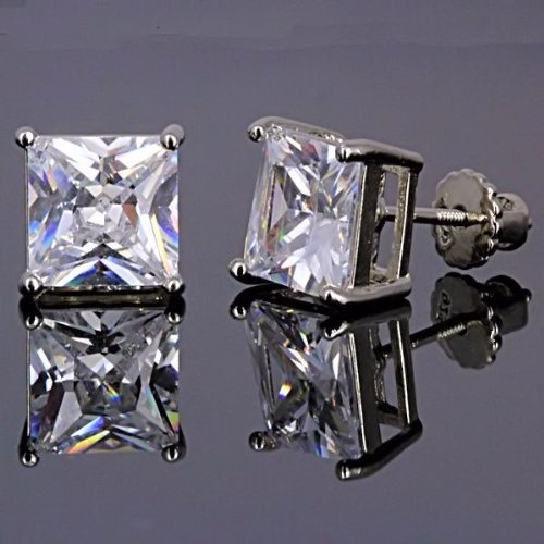 Kegan: 10mm, 12.0ct Princess Cut Ice on Fire CZ Screw-back Stud Earrings 925 Sterling Silver, 3130A