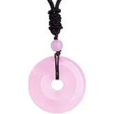 ASGIFT Lucky Coin Crystal Necklace 30mm Round Donut Natural Quartz Protection Pendant with Adjustable Rope Reiki Healing Crystal Stone Spiritual Necklaces for Men Women