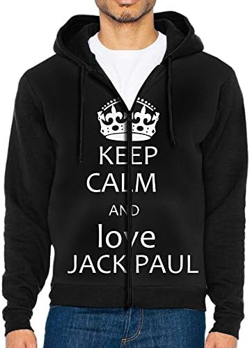 Men's Keep Calm And Love Jack Paul Long Sleeve Full Zip Up Hoodie Sweatshirt Casual Active Jackets - With 2 Pockets